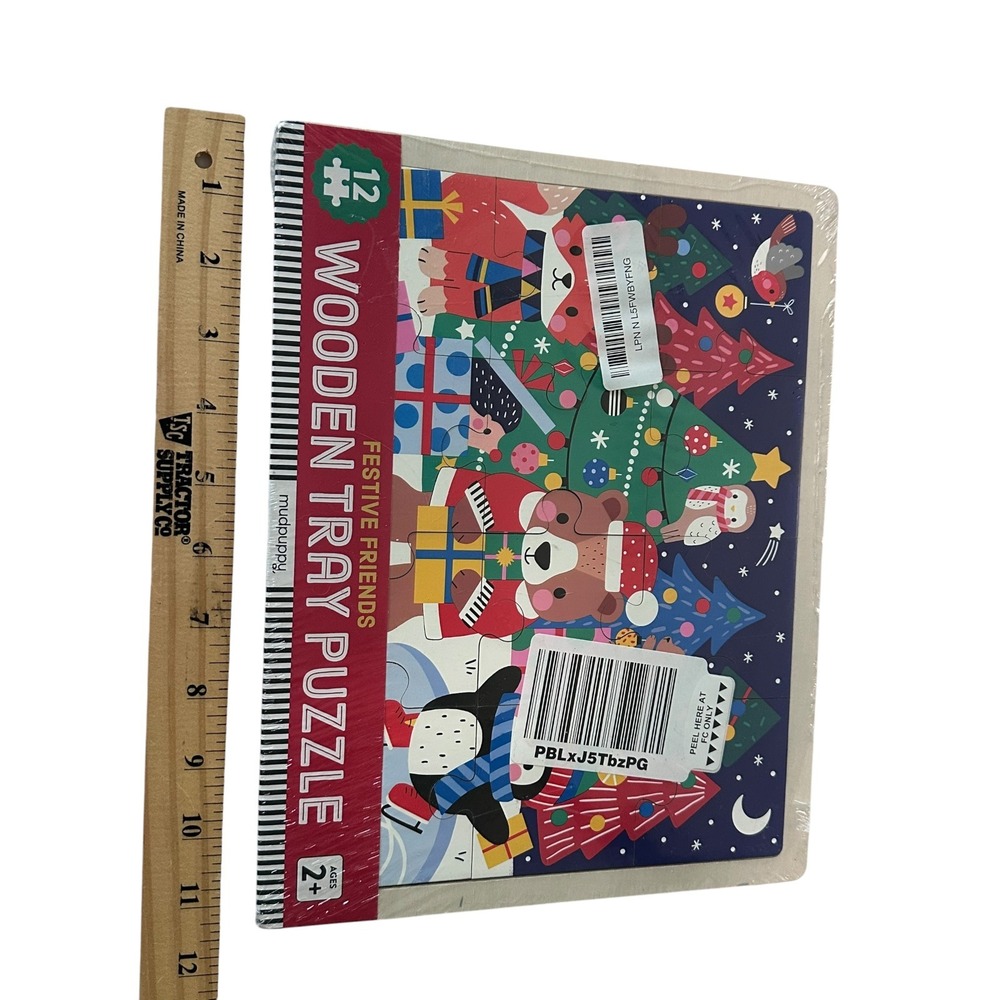 Mudpuppy Festive Friends Christmas Wooden Tray Puzzle 12pc Kids New